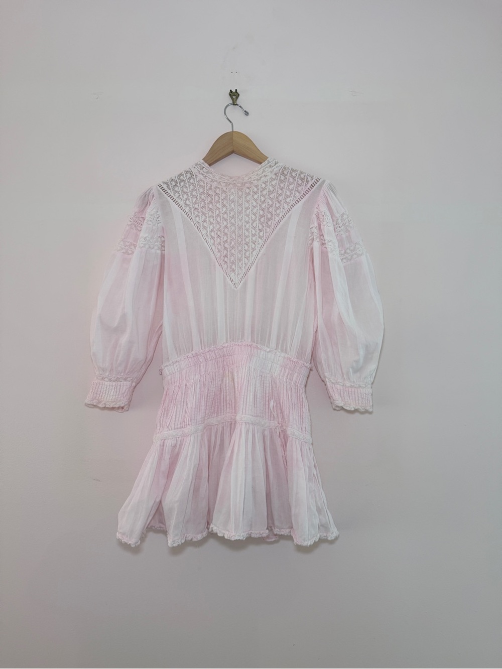 LoveShackFancy Tye Die Pale Pink Mini Dress Puff Long Sleeve - AS IS - Size M